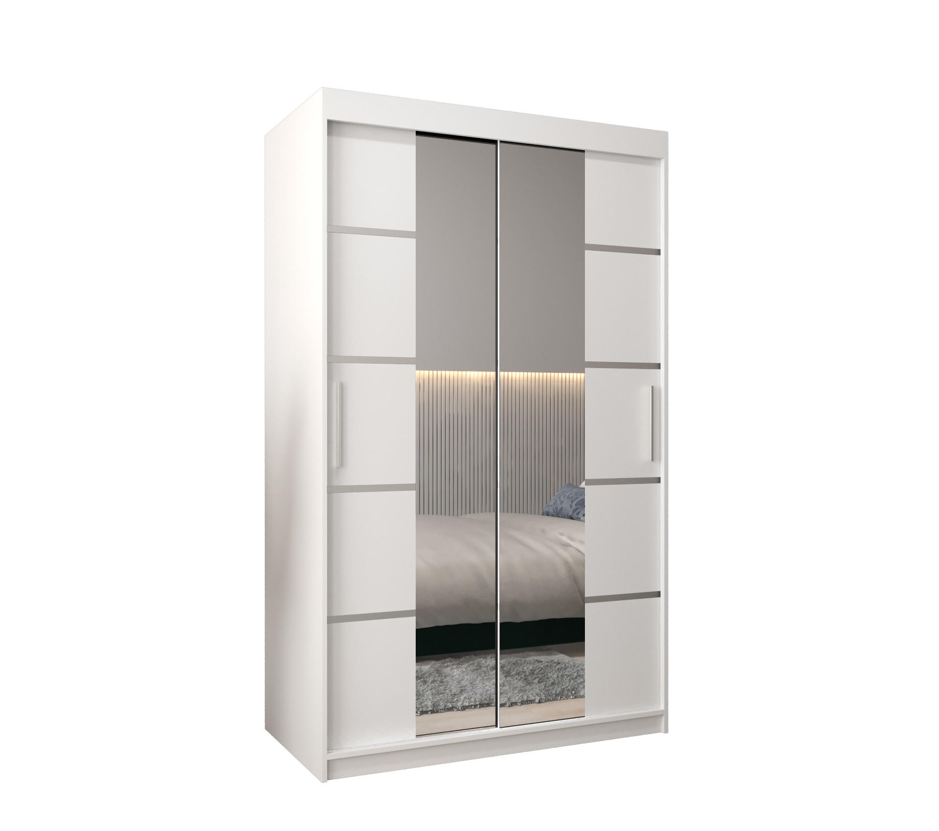 Abiks Möbel Schwebetürenschrank Weiß, Silber 120x200x62 cm