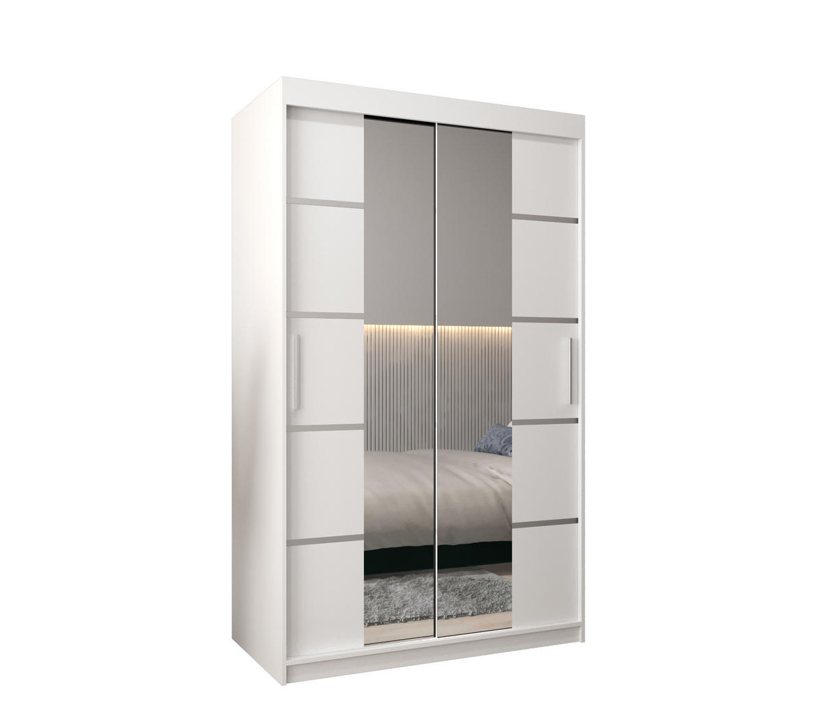SCHWEBETÜRENSCHRANK 200/120/62 2-türig - Silberfarben/Weiß, Holz/Kunststoff (120/200/62cm) - MÖBEL KRYSPOL