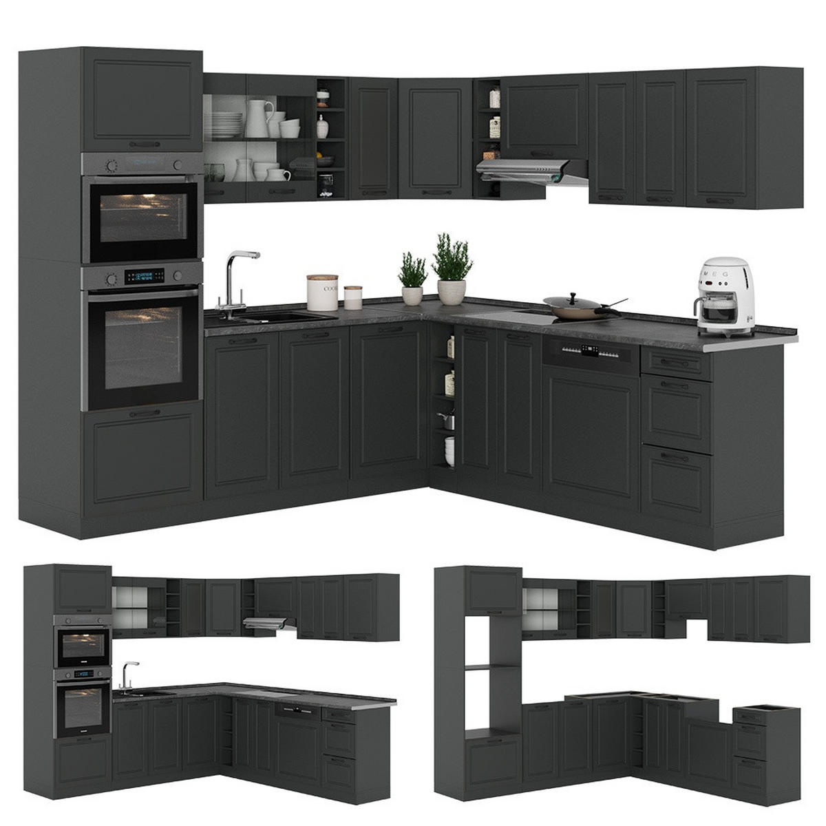 ECKKÜCHE R-Line, Anthrazit Landhaus/Anthrazit, 247 x 237 cm, AP Eiche - Anthrazit, Holzwerkstoff (247/206.8/60cm) - Vicco