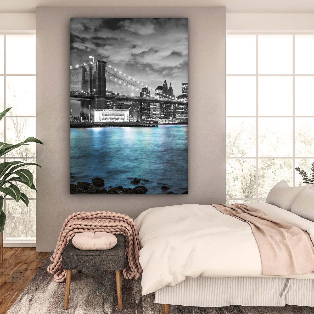 SLIKA NA PLATNU New York 90x140 cm - modrosiva, tekstil (90/140cm) - MuchoWow