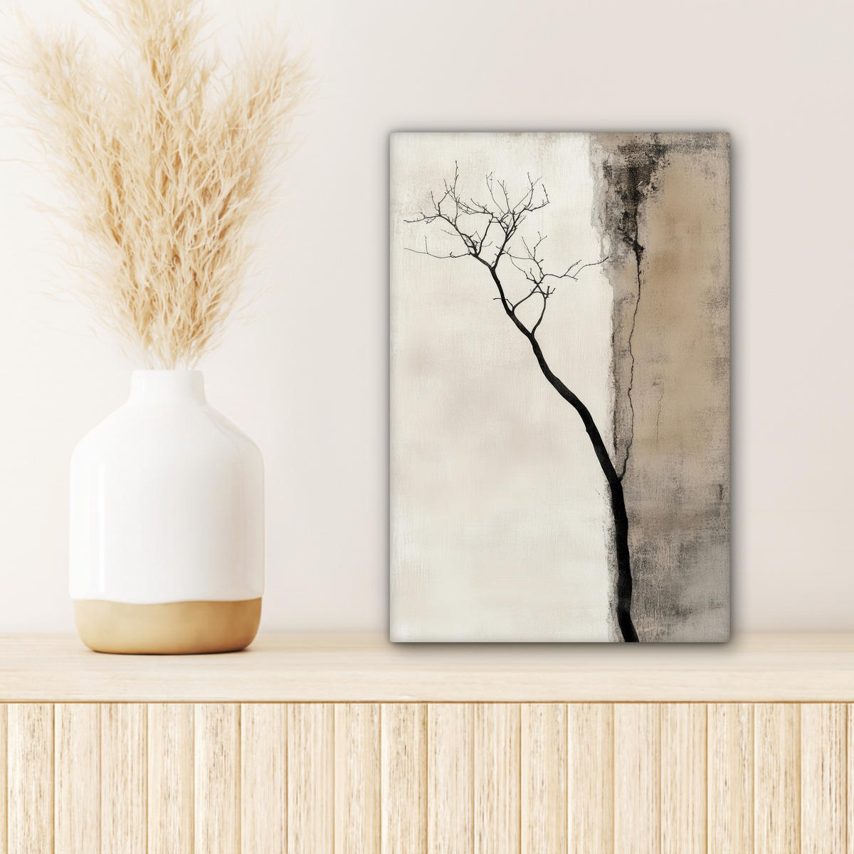 LEINWANDBILD Wabi sabi - Pflanze - Beige Deko Wohnzimmer 20x30 cm - Taupe, Textil (20/30cm) - MuchoWow