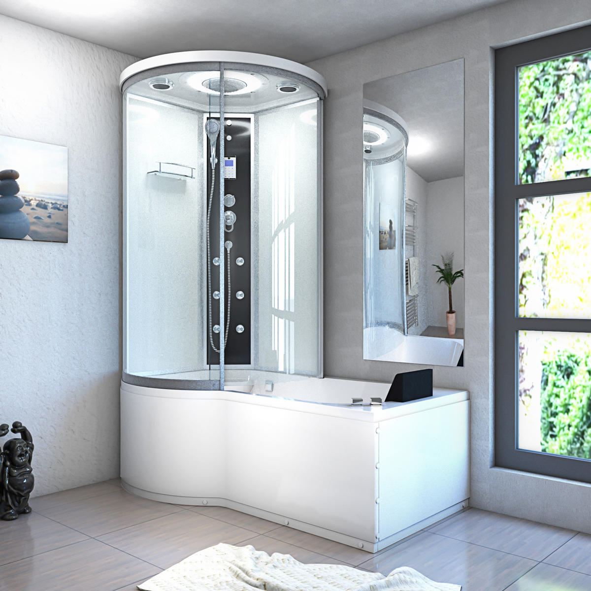 WHIRLPOOL Wanne Duschkabine ws K55-R01-WP-EC 100x1 - Weiß, Glas/Kunststoff (170/220/98cm) - AcquaVapore by Sandra Jentho