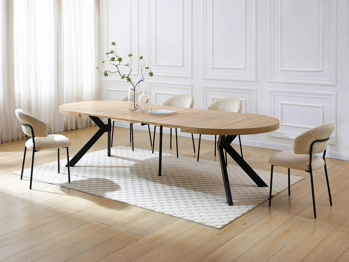 ESSTISCH - ausziehbar - 6 bis 12 Personen - MDF & Stahl - Helles Holz & Schwarz - KOMONI - Naturfarben, Holz (300/120/76cm) - Vente-Unique