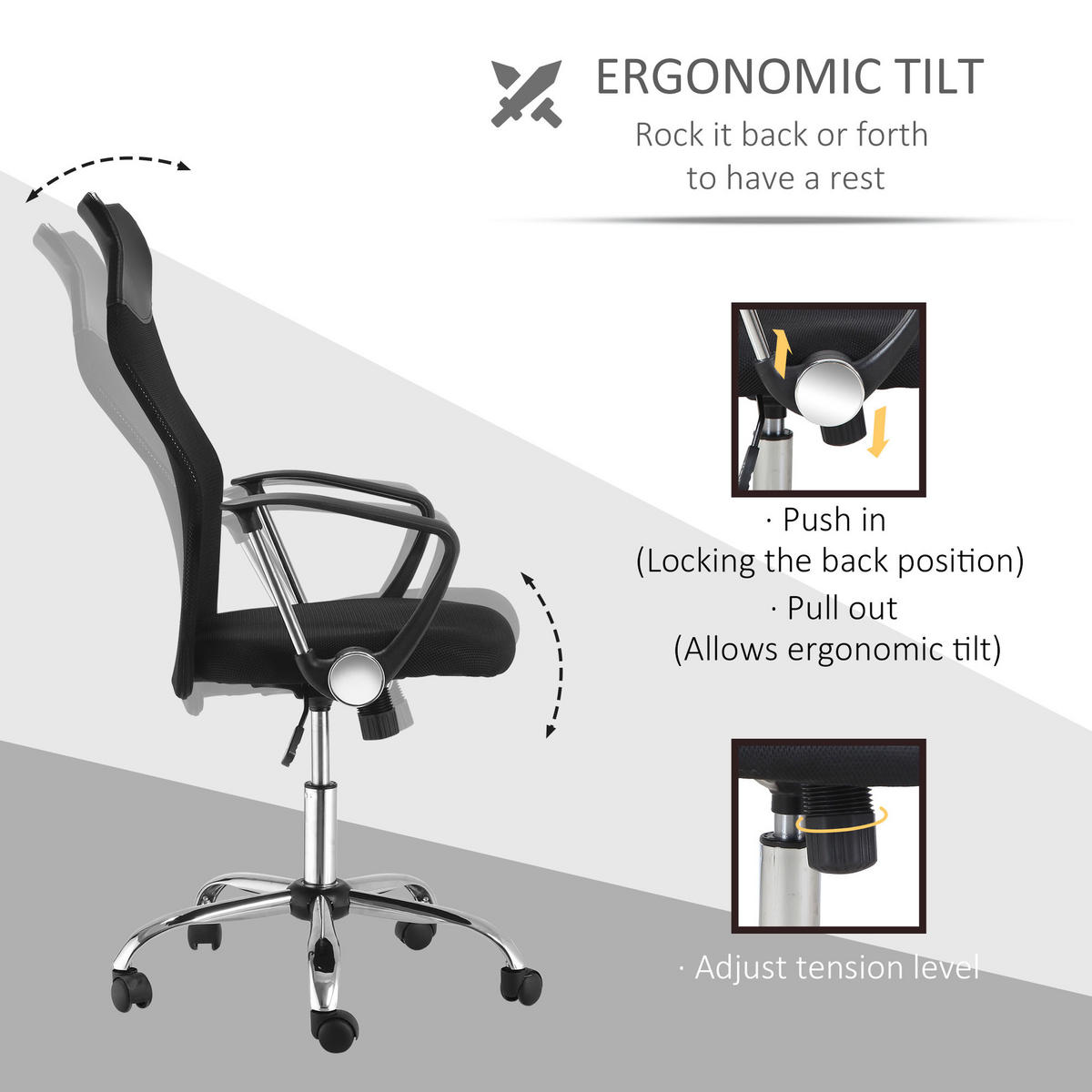 DREHSTÜHLE Netz Wippfunktion ergonomisch Schwarz - Schwarz, Metall (65/119/63cm) - SHOPENTRA