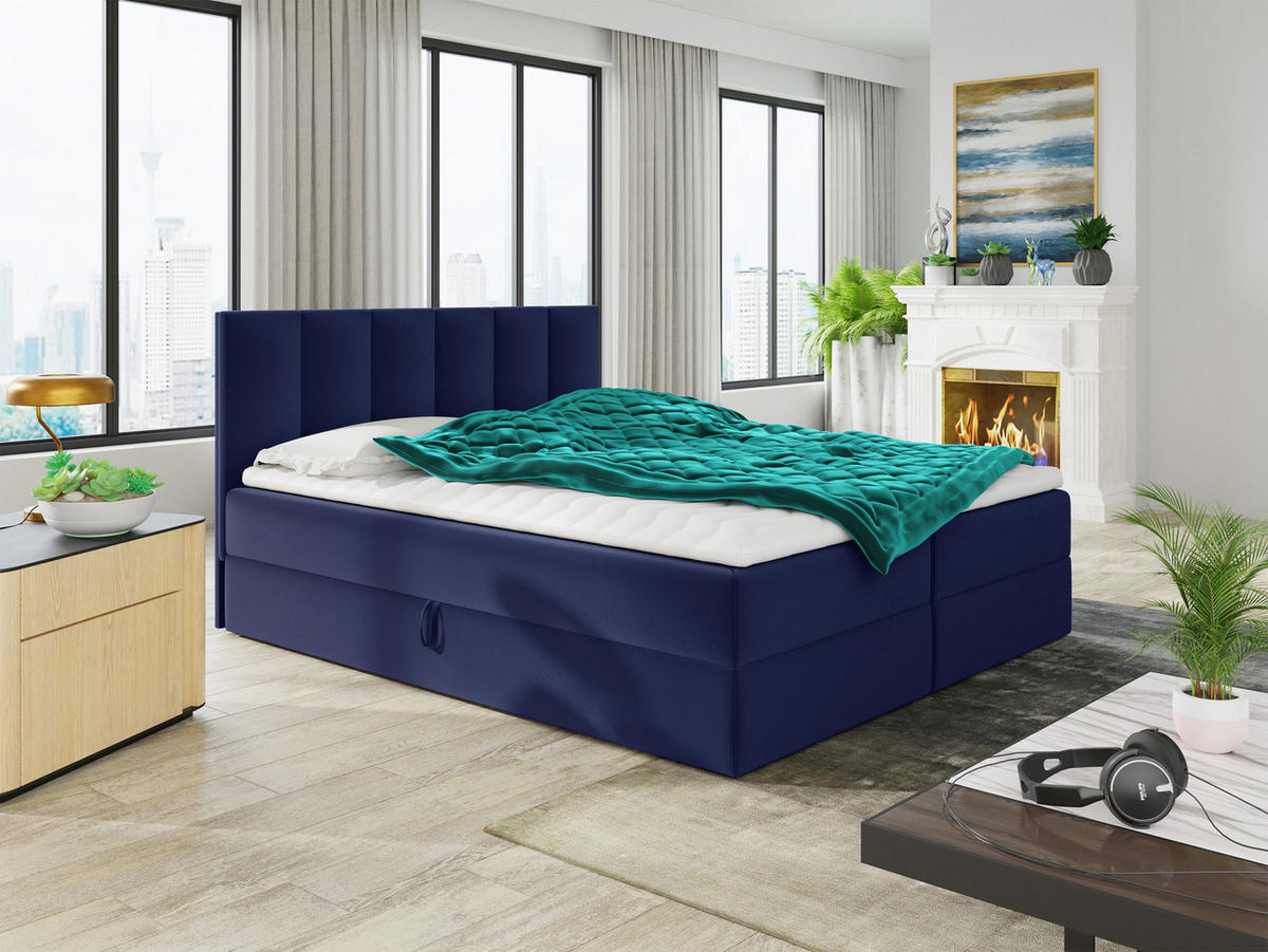 BOXBETT Star - 140x200 - blau (Kronos 09, Velvet) - Blau/Schwarz, Holz/Holzwerkstoff (140/200cm) - Sofnet