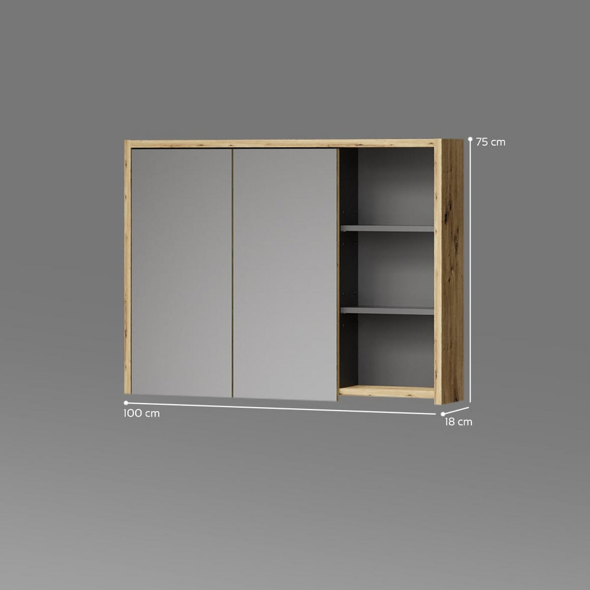 BADSPIEGELSCHRANK Vomano Eiche/Anthrazit 100 x 75 cm - Eichefarben/Anthrazit, Holzwerkstoff (100/75/18cm) - Livinity®