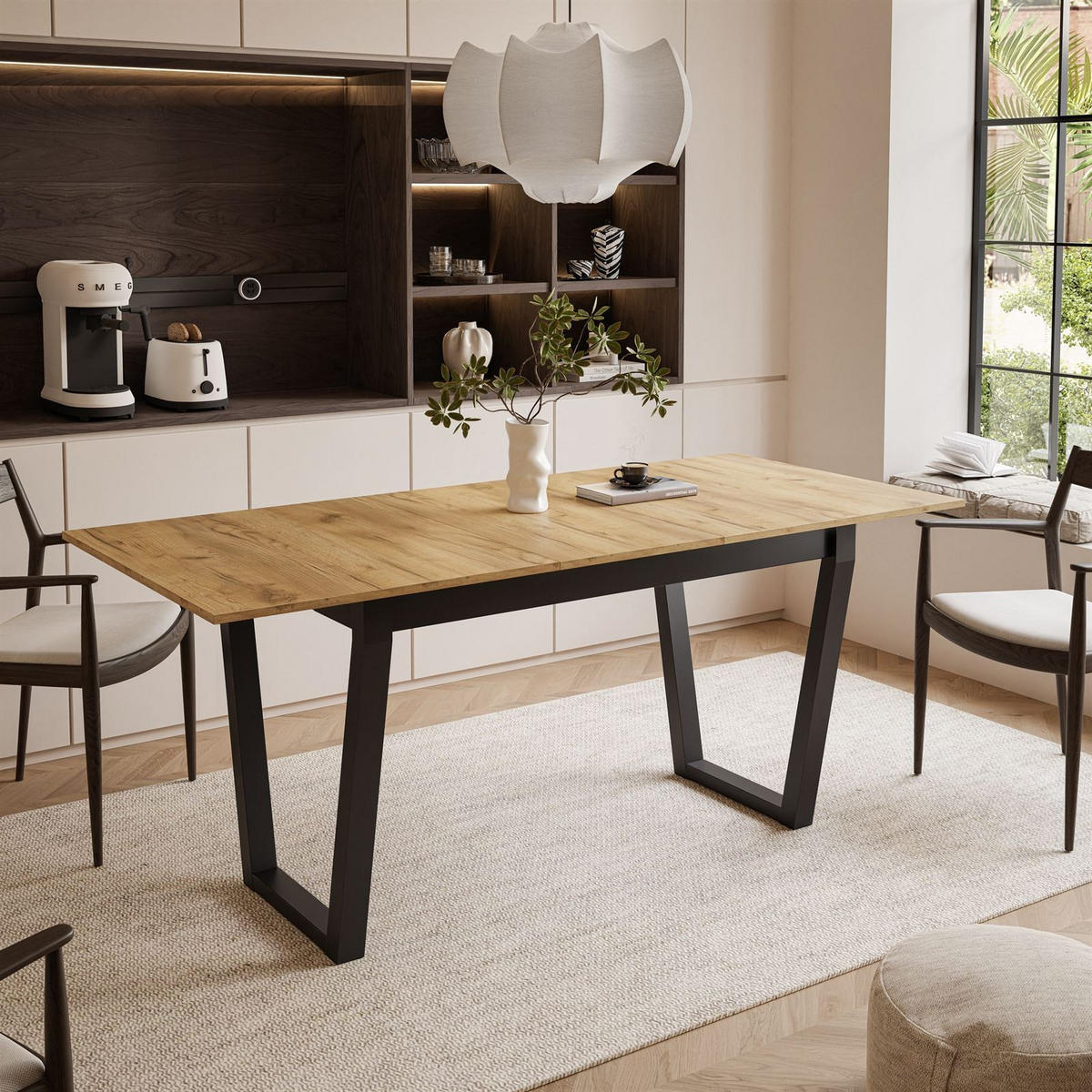 ESSTISCH ARTON II ausziehbarer Tisch 140-195 cm für 6-8 Personen - Eichefarben/Schwarz, Holzwerkstoff/Metall (140/80/77cm) - Lookway