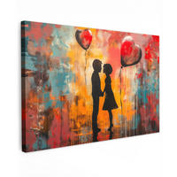 LEINWANDBILD Straßenkunst - Liebe - Graffiti - Kunst - Banksy 30x20 cm - Orange, Textil (30/20cm) - MuchoWow