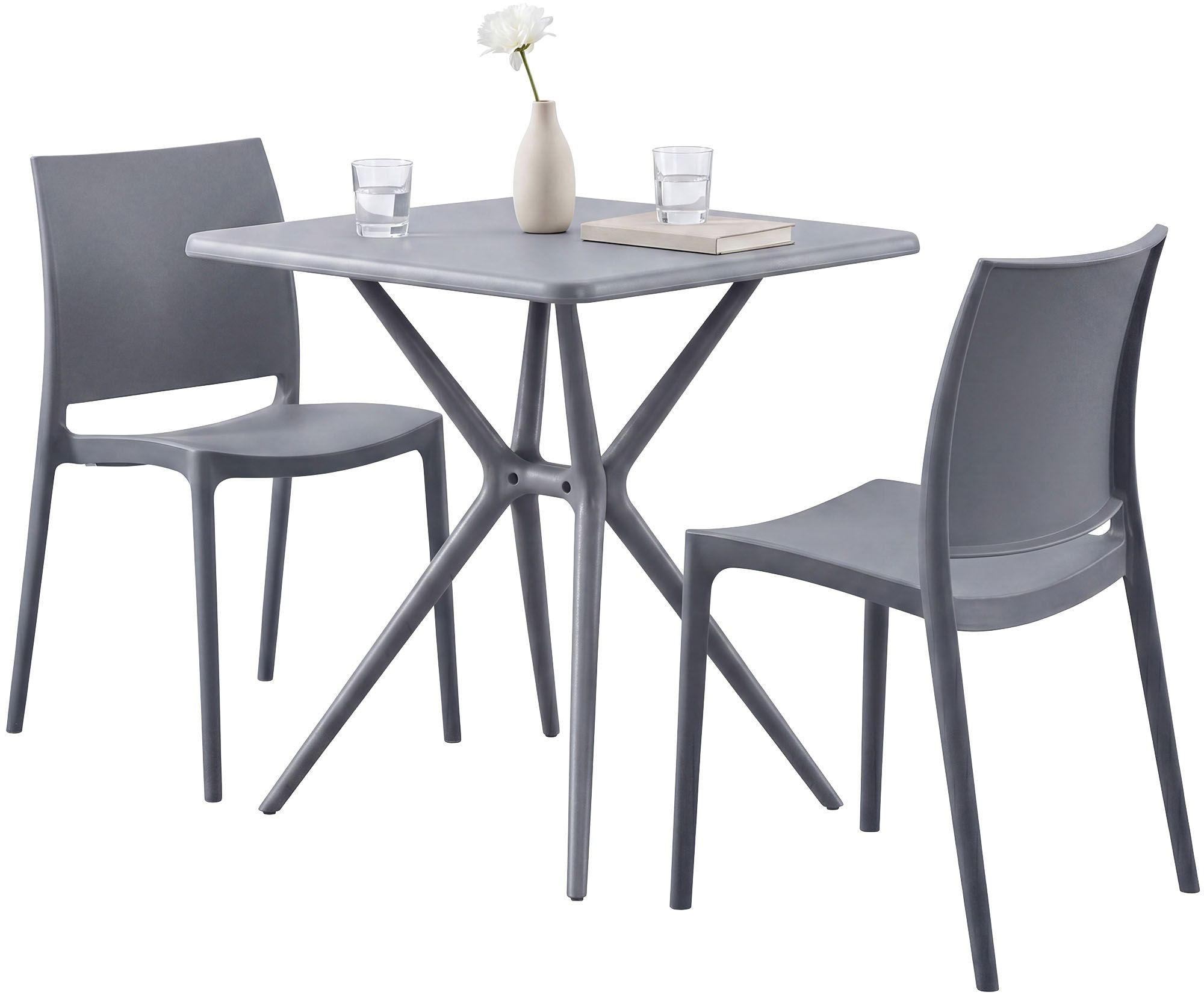 GARTENMÖBEL-SET Greta 2 Stühle 156x72x81cm Kunststoff Grau Balkonset - Grau, Kunststoff - DELUKE