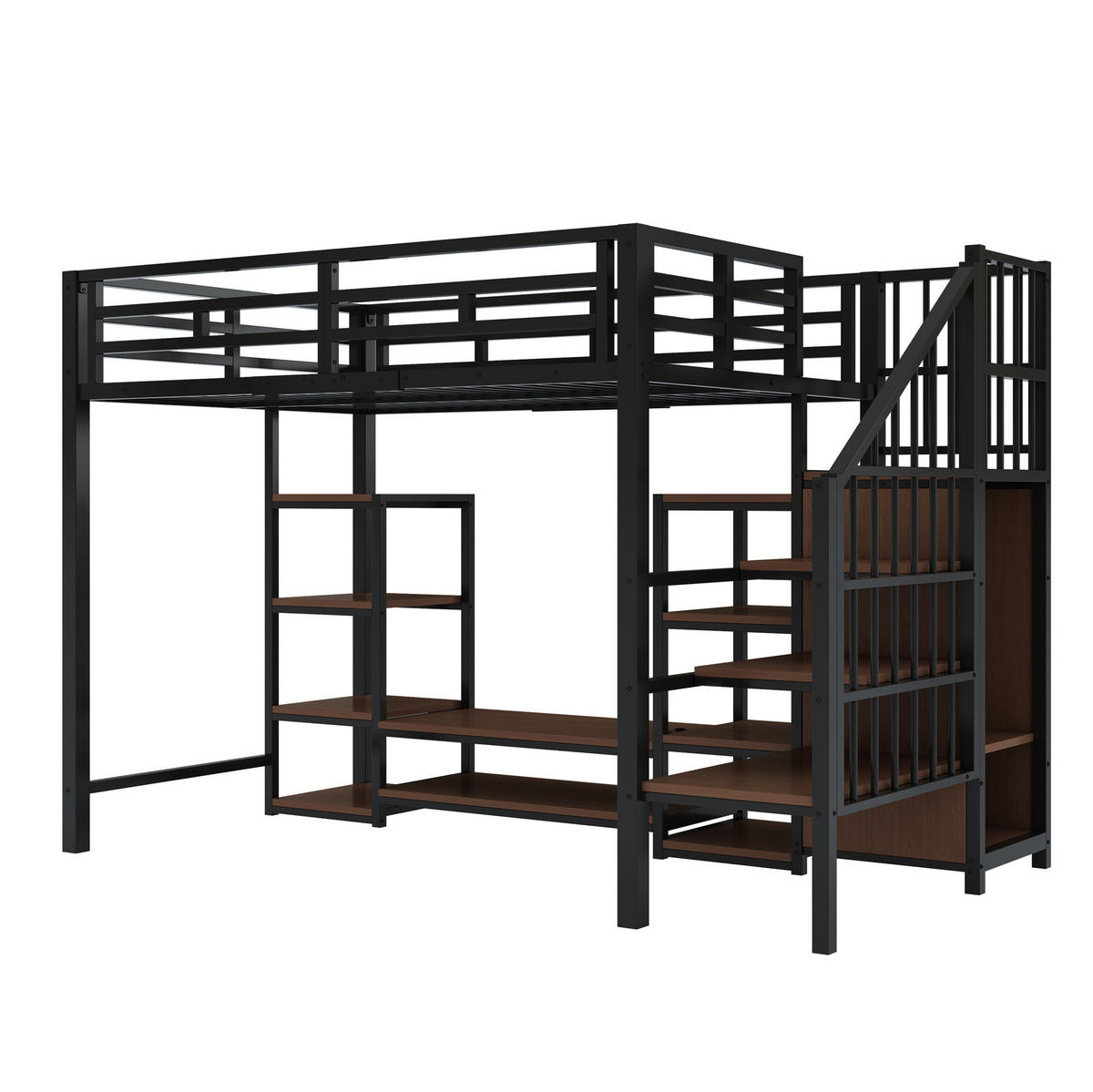 HOCHBETT 90/200 cm Schwarz mit TV-Ständer und Steckdose - Schwarz, Metall (90/200cm) - MIVRAY