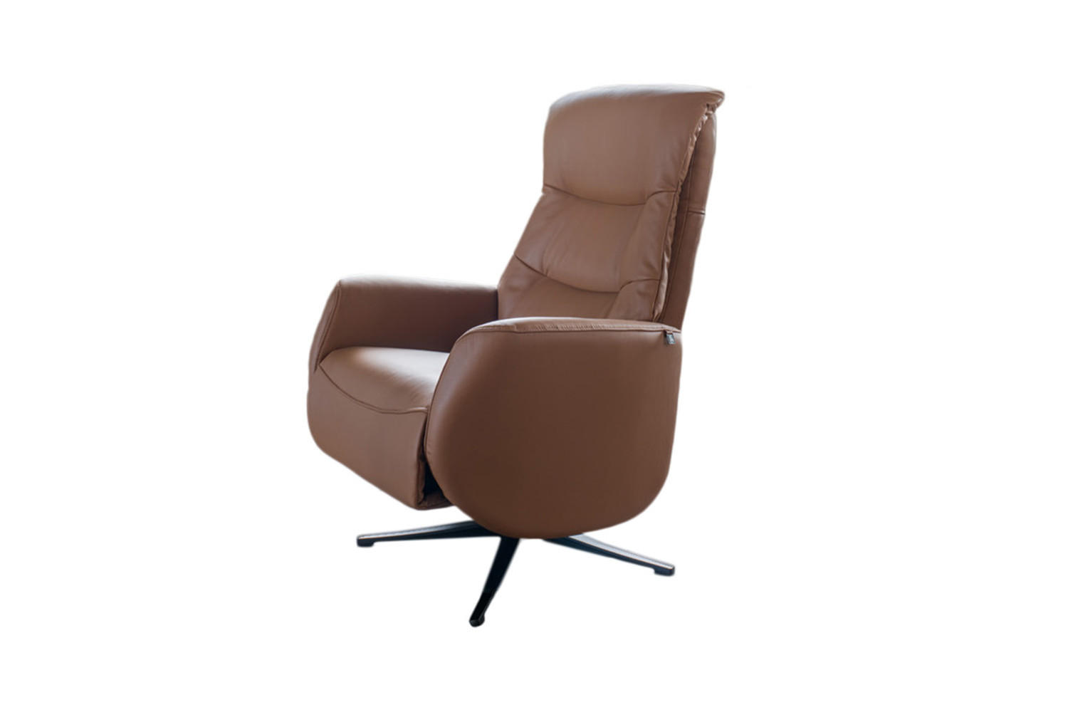 RELAXSESSEL SARI Braun Leder Relaxfunktion - Schwarz/Braun, Leder/Metall (77/108/89cm) - KAWOLA