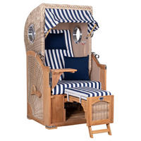 STRANDKORB Düne 1-Sitzer Teak 518 - Blau/Dunkelblau, Holz/Textil (96/165/80cm) - Mr. Deko