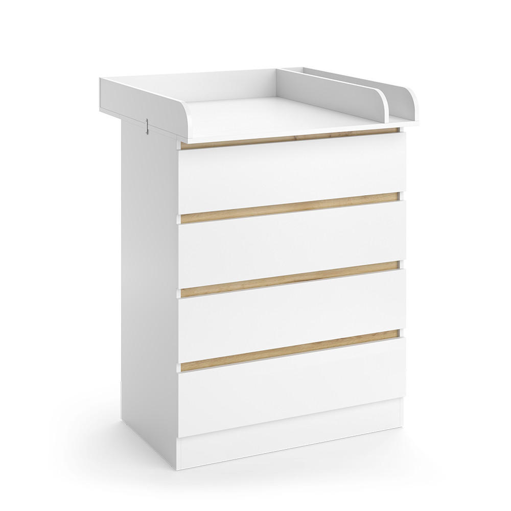 WICKELKOMMODE Emmi, Weiß/Goldkraft Eiche, 80 x 111.7 cm mit 4 Schubladen - Honigeiche/Weiß, Holzwerkstoff (80/111.7/76cm) - VitaliSpa