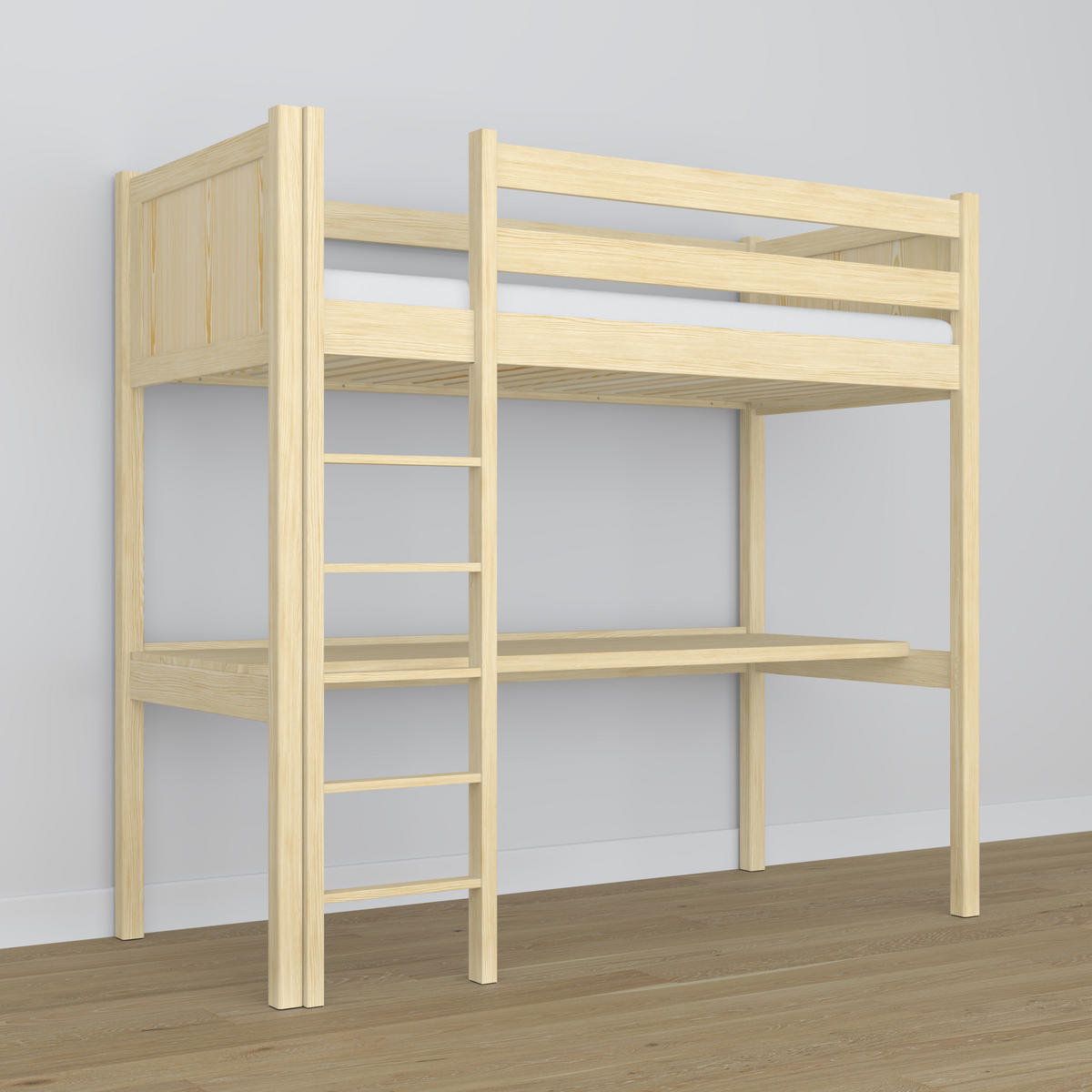 HOCHBETT N06 mit Schreibtisch Klare Kiefer 80/190 - Braun, Naturmaterialien/Holz (80/190cm) - N-Wood