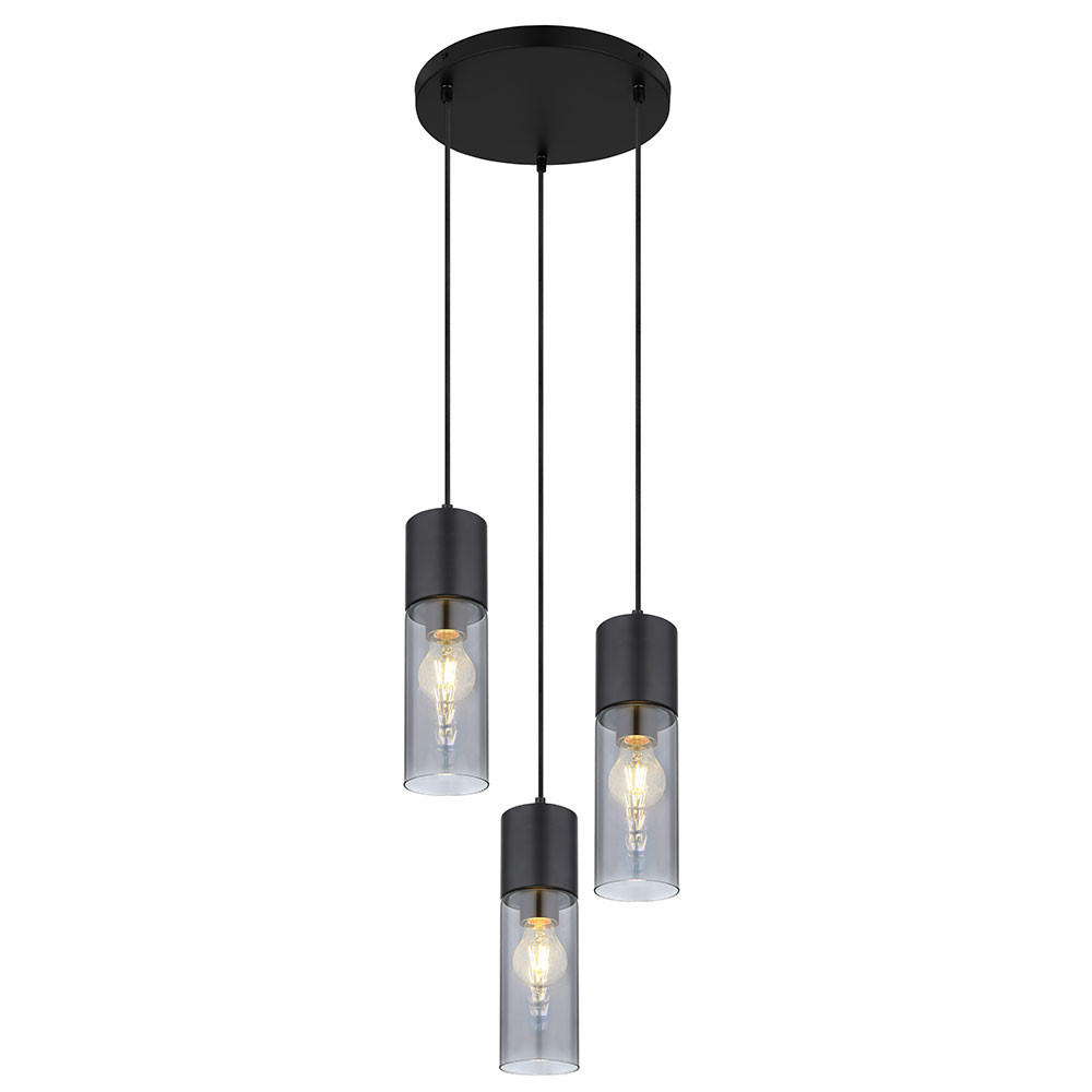 HÄNGELEUCHTE Metall Rauchglas Grau - Schwarz, Metall (30/30/150cm) - Globo Lighting