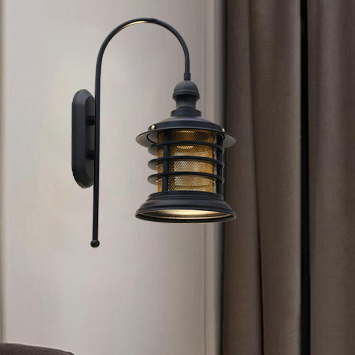 WANDLEUCHTE Innen Vintage 21/30 cm - Goldfarben/Schwarz, Metall (21/30cm) - Bamyum