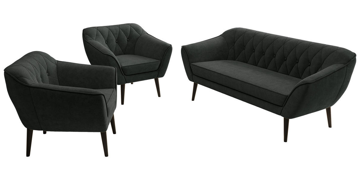 SEDACÍ SOUPRAVA 3+1+1 PIRS - Tmavě šedá Strukturovaná látka - Černé nohy - černá/tmavě šedá, kompozitní dřevo/textil (180/75/74cm) - MKS