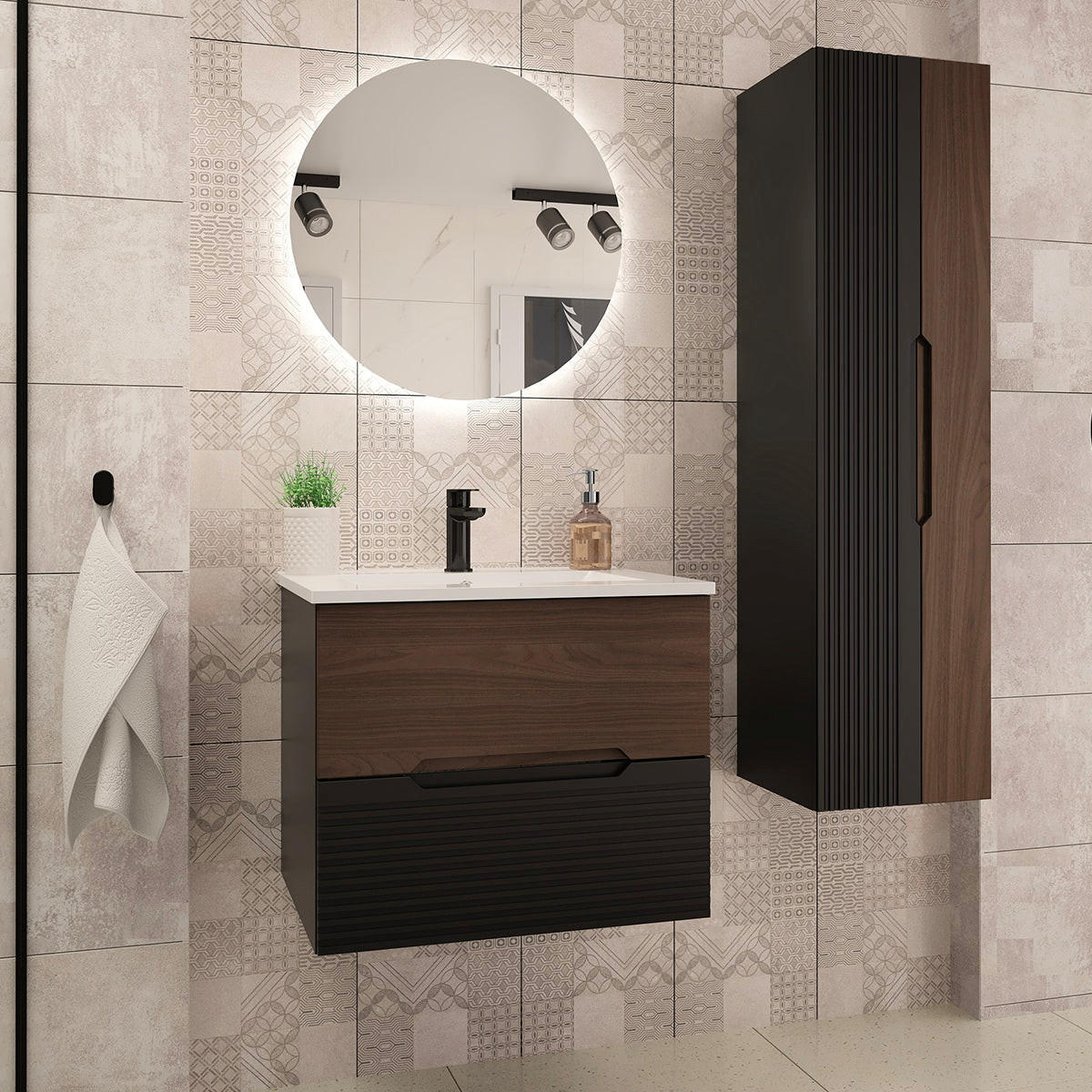 BADMÖBEL 60cm Sylla 2er-Set Schwarz und Holz - Schwarz, Holzwerkstoff (60/50/45.8cm) - Petits-meubles