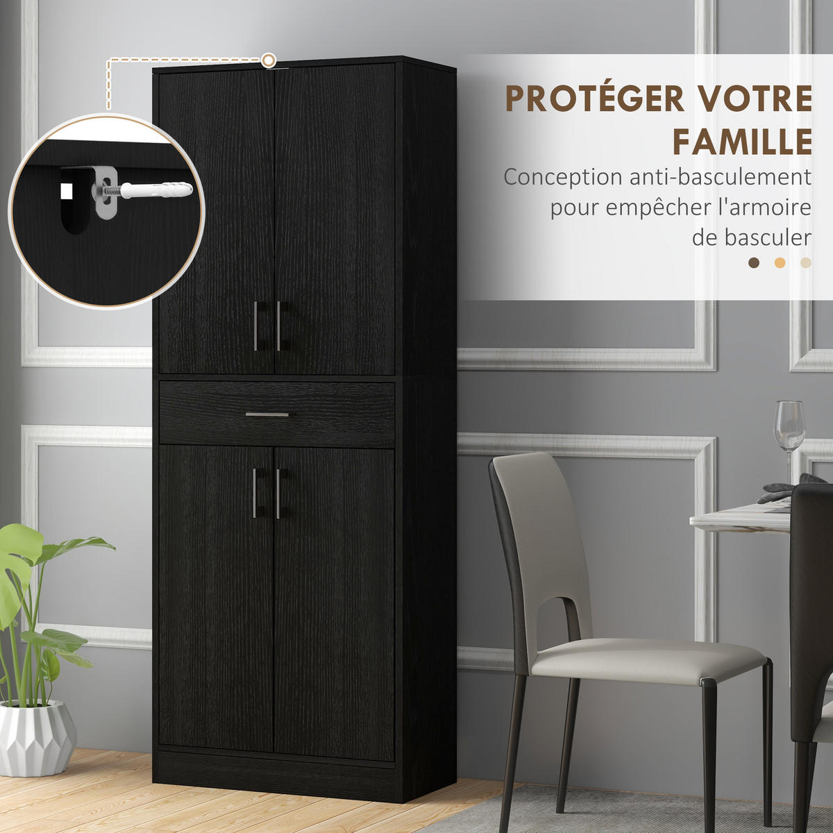 KÜCHENSCHRANK Schwarz, 4 Türen, 1 Schublade, 70,8/34/180 cm - Schwarz, Holzwerkstoff (70.8/180/34cm) - PANGIVO