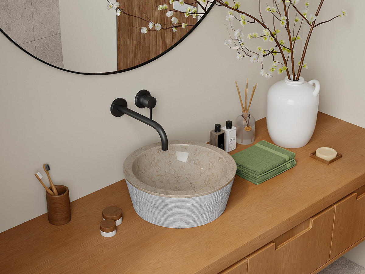 WASCHBECKEN - Marmor - Cremefarben - MARBLE - Creme, Stein (40/15/40cm) - Vente-Unique