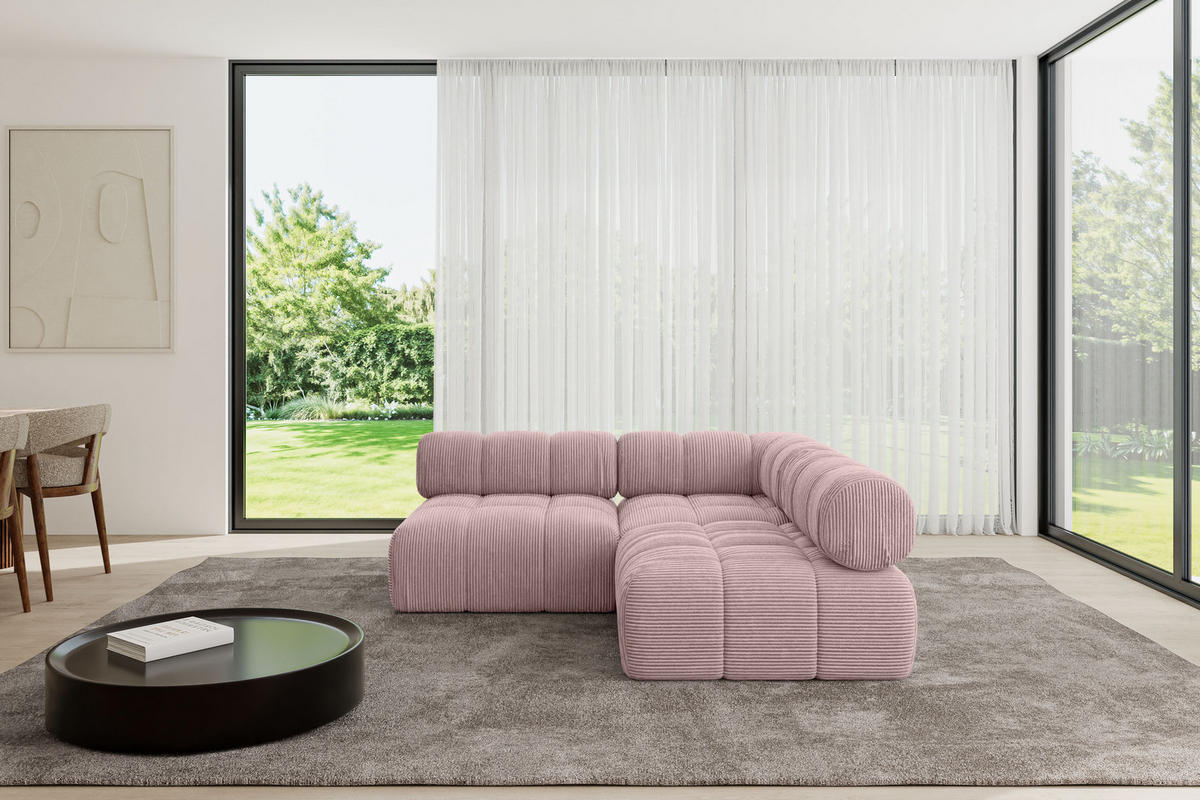 ECKSOFA modulares Sofa Samaro-L1 - 190x190x70 cm Rosa Cord - Rosa, Holzwerkstoff/Textil (190/190cm) - ALTDECOR
