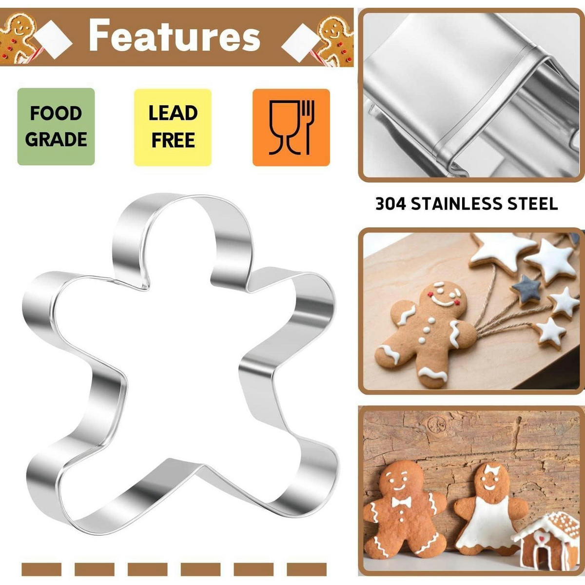 AUSSTECHFORM Set 3-teilig Lebkuchenmann Edelstahl - Silberfarben, Metall (5/1.7/8cm)