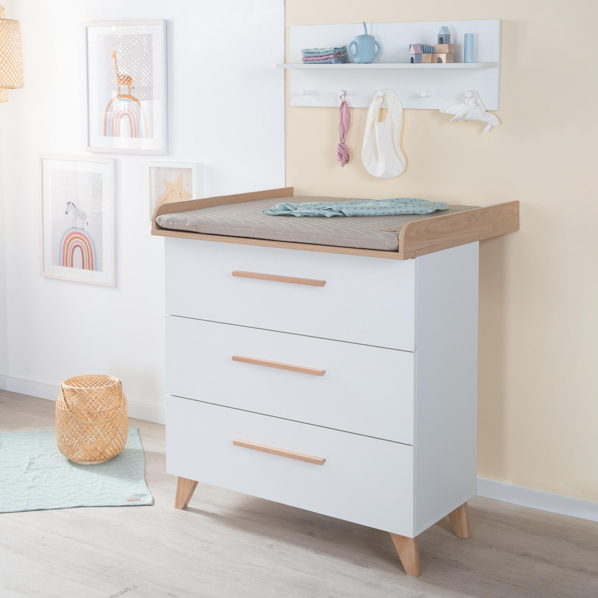 WICKELKOMMODE Leon mit 3 Schubladen - Honigeiche/Weiß, Holz/Holzwerkstoff (89/98/76cm) - Roba