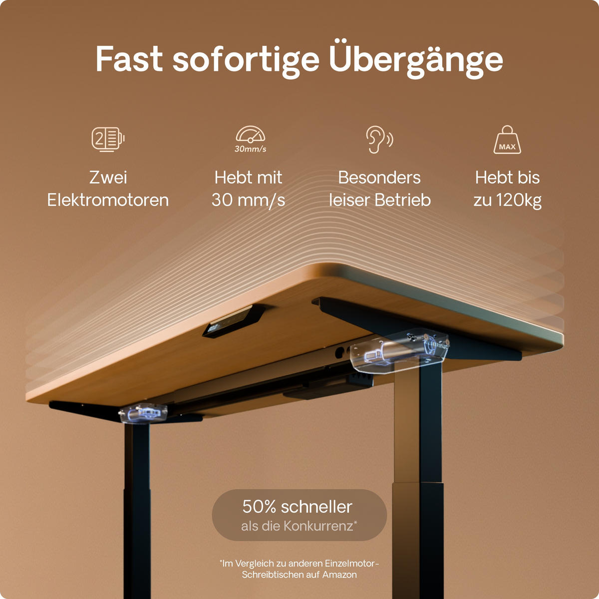 SCHREIBTISCH Elektrisch Höhenverstellbarer HomeOne 140x70cm Schwarz/Eiche mit Memory-Funktion, Anti-Kollisions Technologie - Eichefarben/Schwarz, Holzwerkstoff (70/140/72cm) - Desktronic