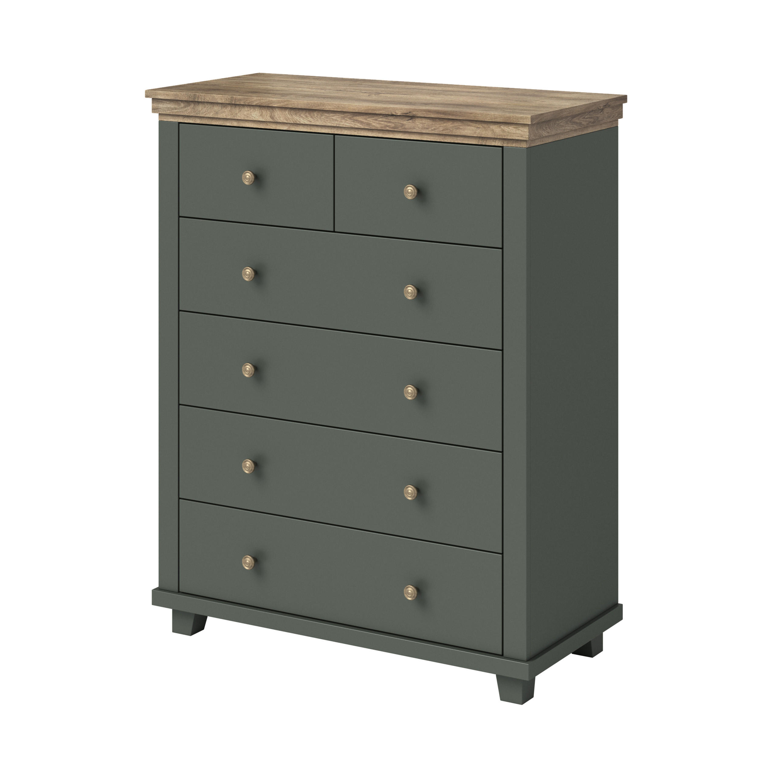 KOMMODE EVOLETTA 90/113/42 cm mit 6 Schubladen Grün - Grün, Holzwerkstoff (90/113/42cm) - MASSENO