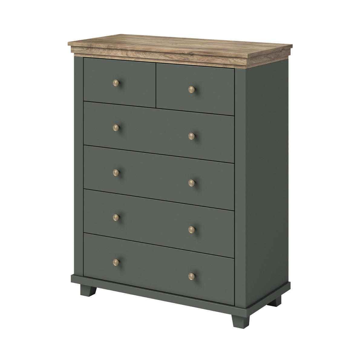 KOMMODE EVOLETTA 90/113/42 cm mit 6 Schubladen Grün - Grün, Holzwerkstoff (90/113/42cm) - MASSENO