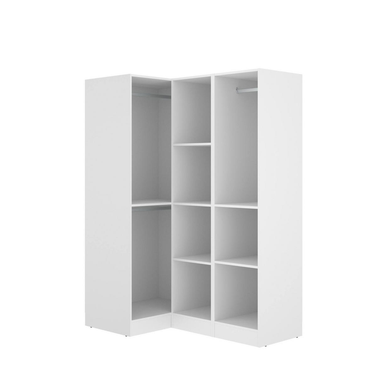 ECKKLEIDERSCHRANK Holz-Effekt Weiß 90.5x133h184 - Weiß, Holzwerkstoff (133/184/90.5cm) - DMORA