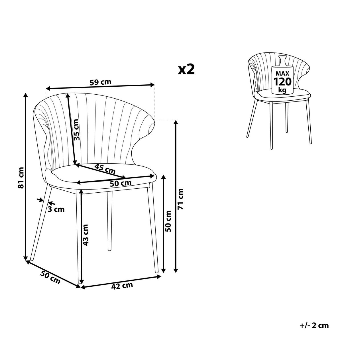 ESSZIMMERSTUHL 2er-Set Samtstoff Grau Augusta - Grau, Textil/Metall (59/81/50cm) - Beliani