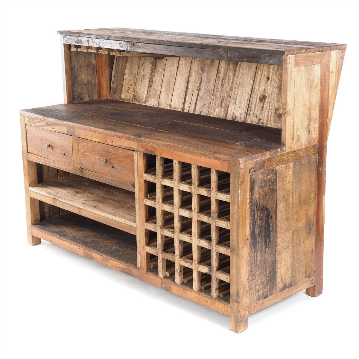 BARSCHRANK PUREWOOD Recyclingholz massiv, Vintage-Look 01 natur-vintage - Naturfarben, Holz (150/110/55cm) - DESIGN DELIGHTS