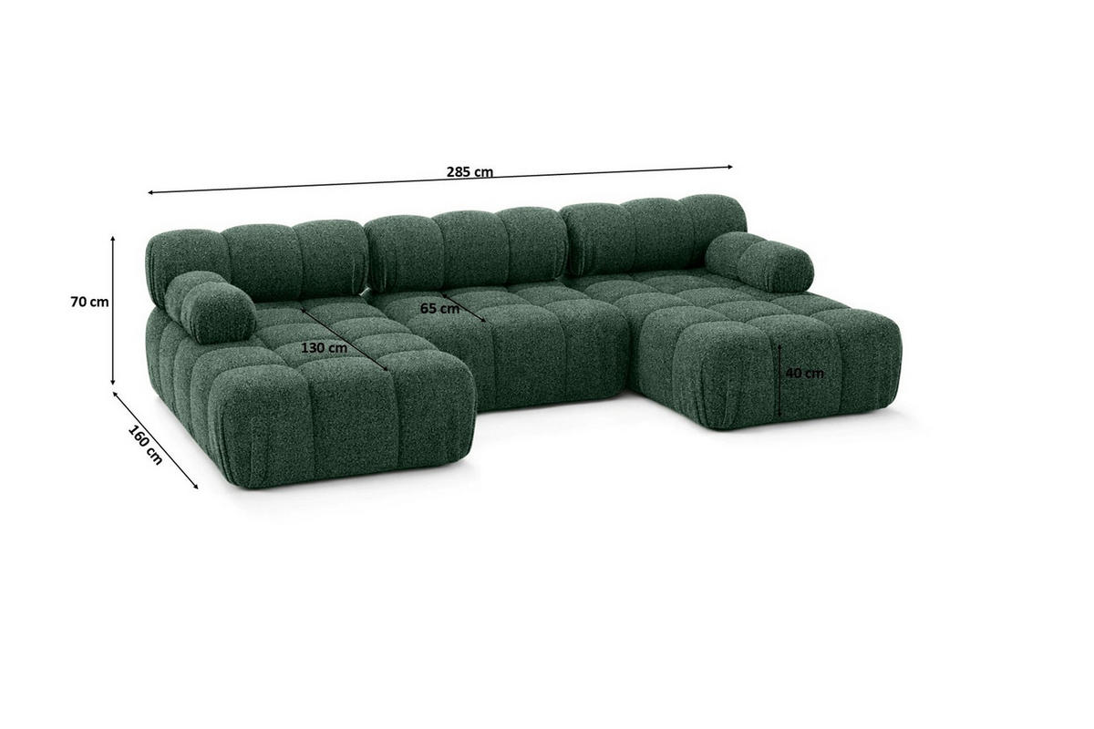 ECKSOFA U-Form, Stoff Bouclé Abriamo, Dunkelgrün, Selia U - Dunkelgrün, Holz (285/70/160cm) - Kaiser Möbel