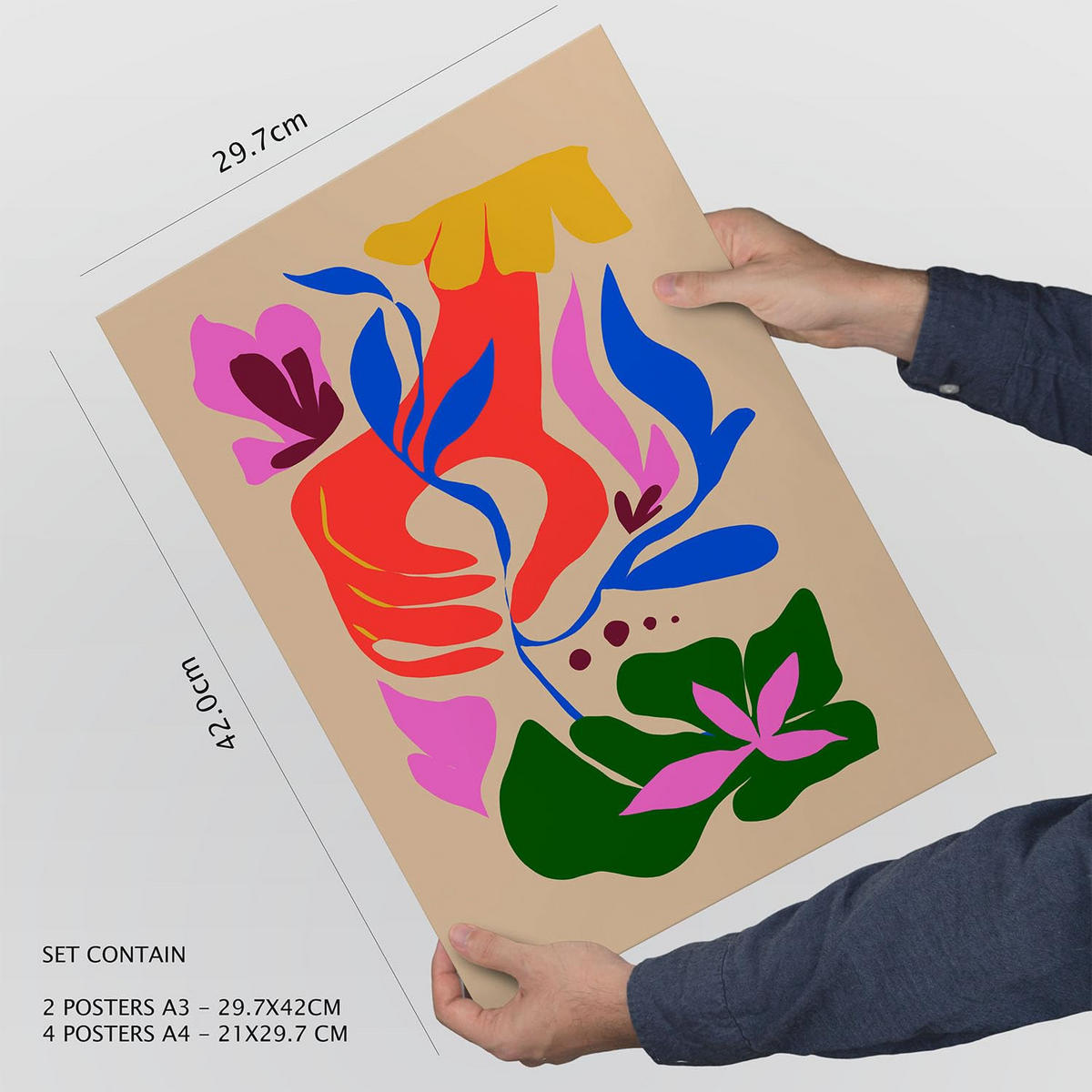 POSTER Set Mit 6 Malerisch 2 In Blume Zusammenfassung Ästhetische Dekorative Gemälde Für Ihr Wohnzimmer, Schlafzimmer, Zuhause A3 & A4 Rahmenlos - Klar, Papier (29/3cm) - Nacnic