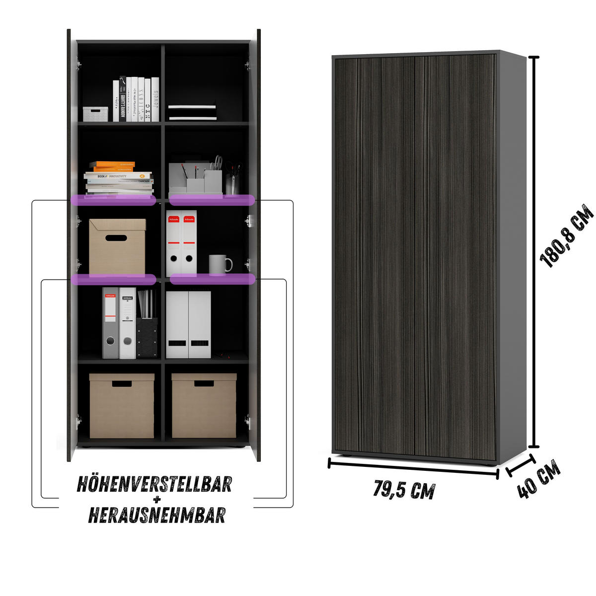AKTENSCHRANK Amira T00 Avola Anthrazit 180/80/40 cm - Anthrazit, Holzwerkstoff (80/180/40cm) - SIMPLYFURN