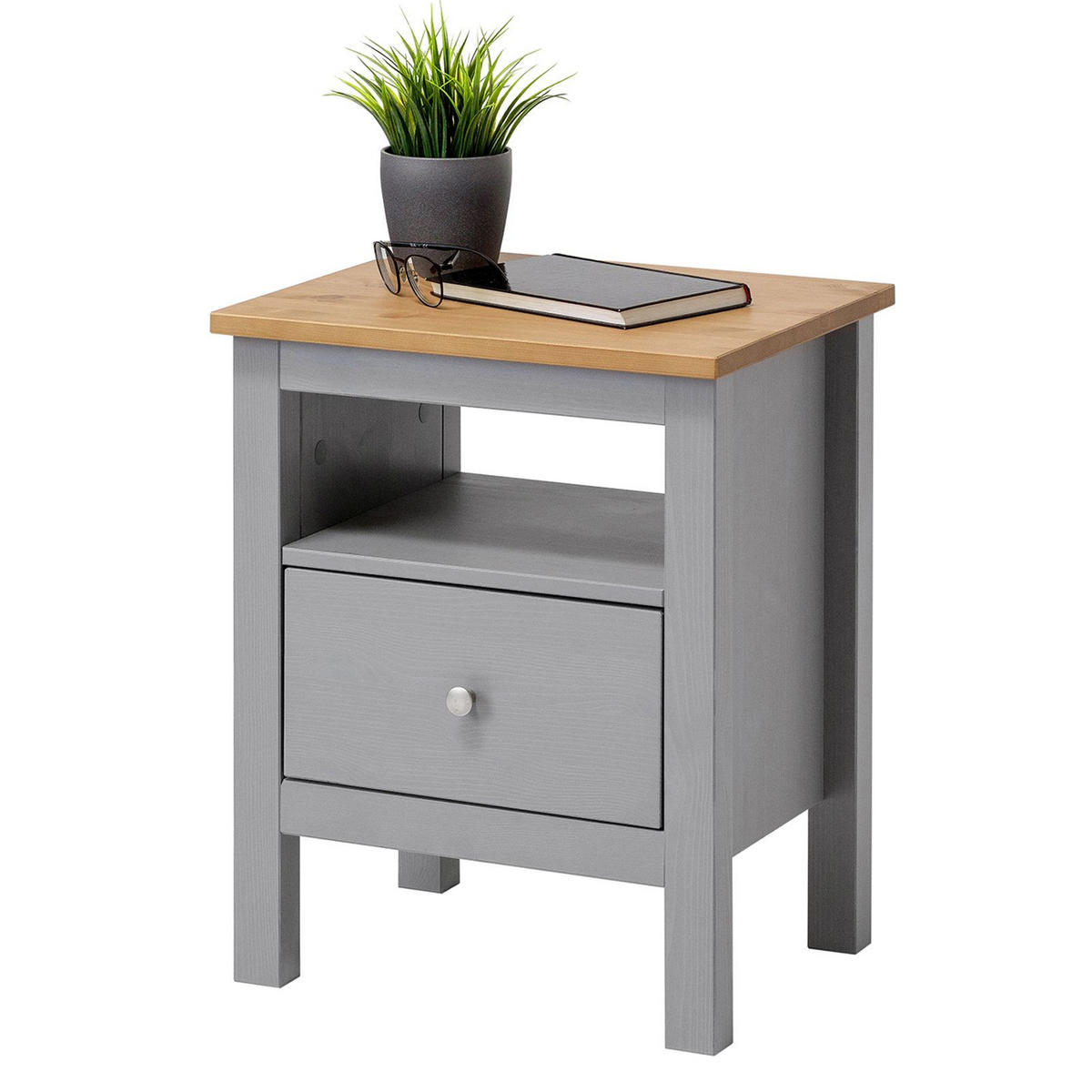 NACHTTISCH Massivholz 37/45/55 cm - Kirschbaumfarben/Grau, Holz (45/55/37cm) - hagge home