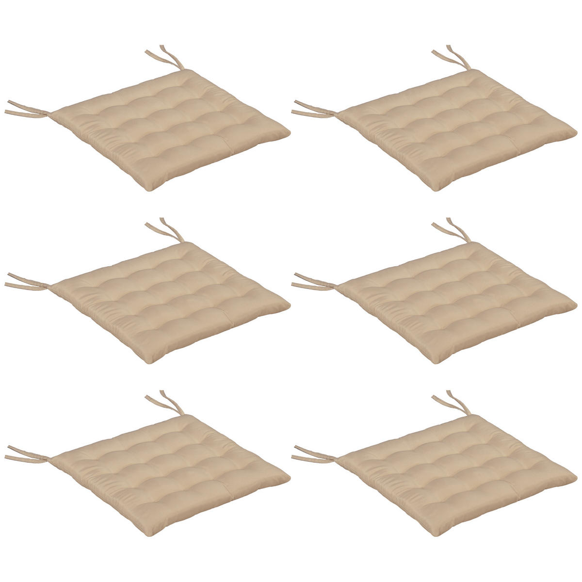 SITZKISSEN DE-17705 6er-Set mit Steppung & Bindebändern Khaki - Mokka, Textil (40/40/4cm) - ComfortXL