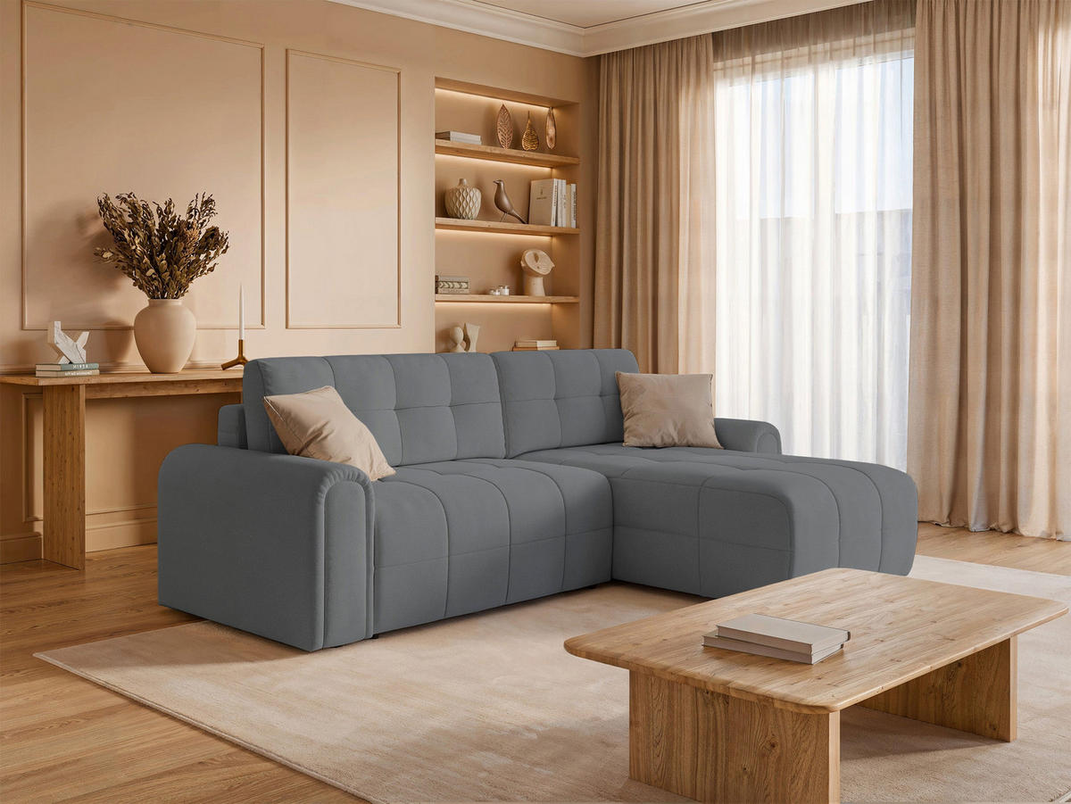 ECKSOFA Simolla Grau rechts - Schwarz/Grau, Kunststoff/Textil (180/268cm) - Selsey