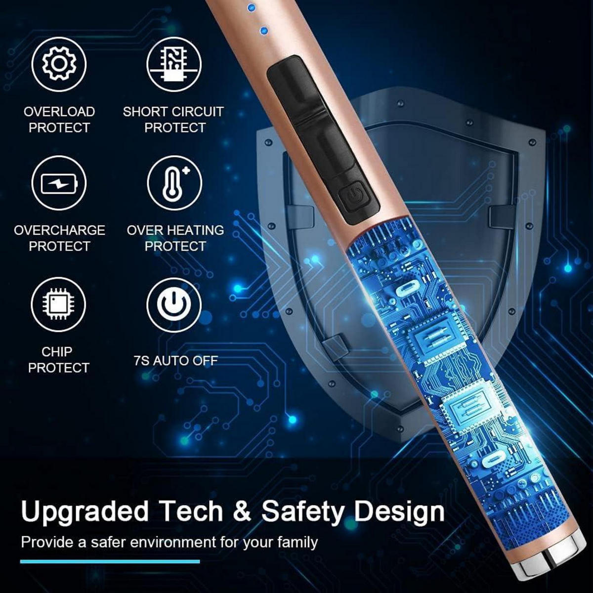 STABFEUERZEUG USB Aufladbar Winddicht Gold - Bronzefarben, Metall (2/1/6cm)