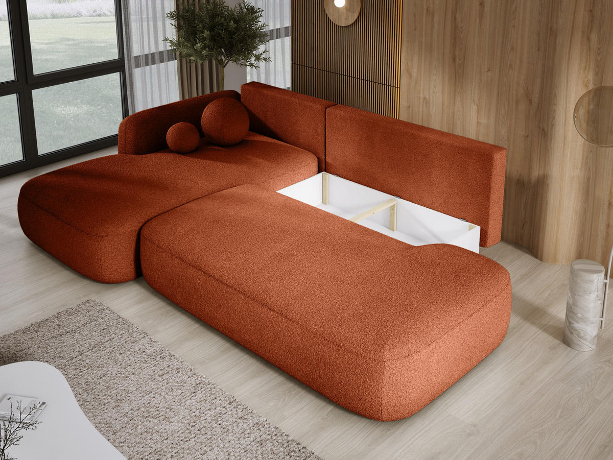 ECKSOFA BABU Mit Bettfunktion – Moderne Polsterecke Für Wohnzimmer Funktionales Schlafsofa Im Stoff NOW OR NEVER, 300x105x60cm, Linke, GRÜN - Lila, Holz/Textil (190/300cm) - DomoHome