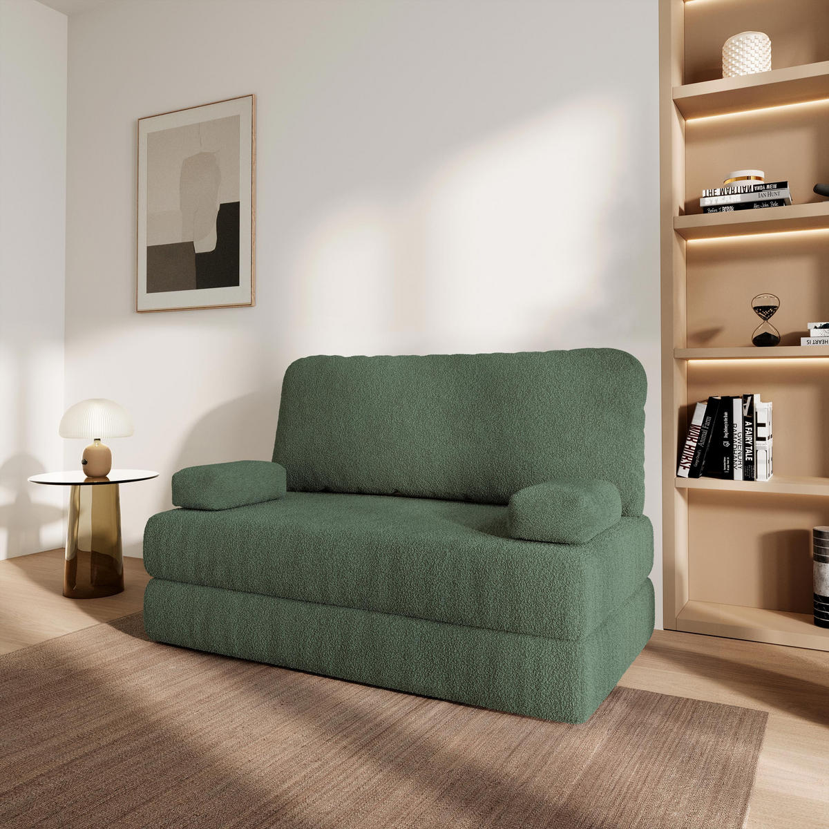 POHOVKA z pěny KESTE s funkcí spaní Buklé látka Zelená - zelená barva, textil (140/86/60cm) - MASSENO