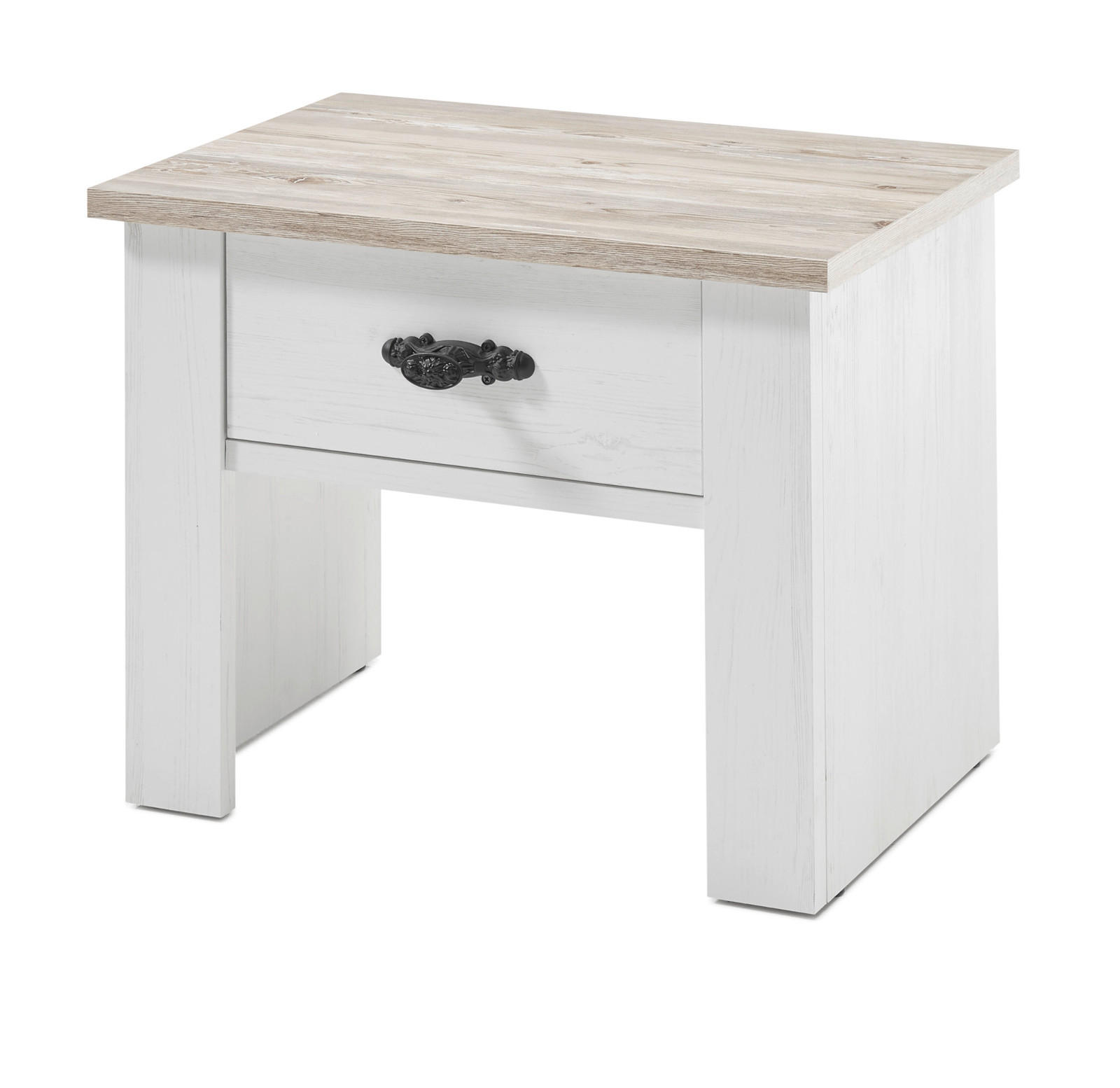 NACHTTISCH Pinie weiß, Oslo Pinie Landhaus, Nachtkommode, 58 x 45 cm - Weiß/Pinienfarben, Holzwerkstoff/Metall (40/86/58cm) - Furn.Design