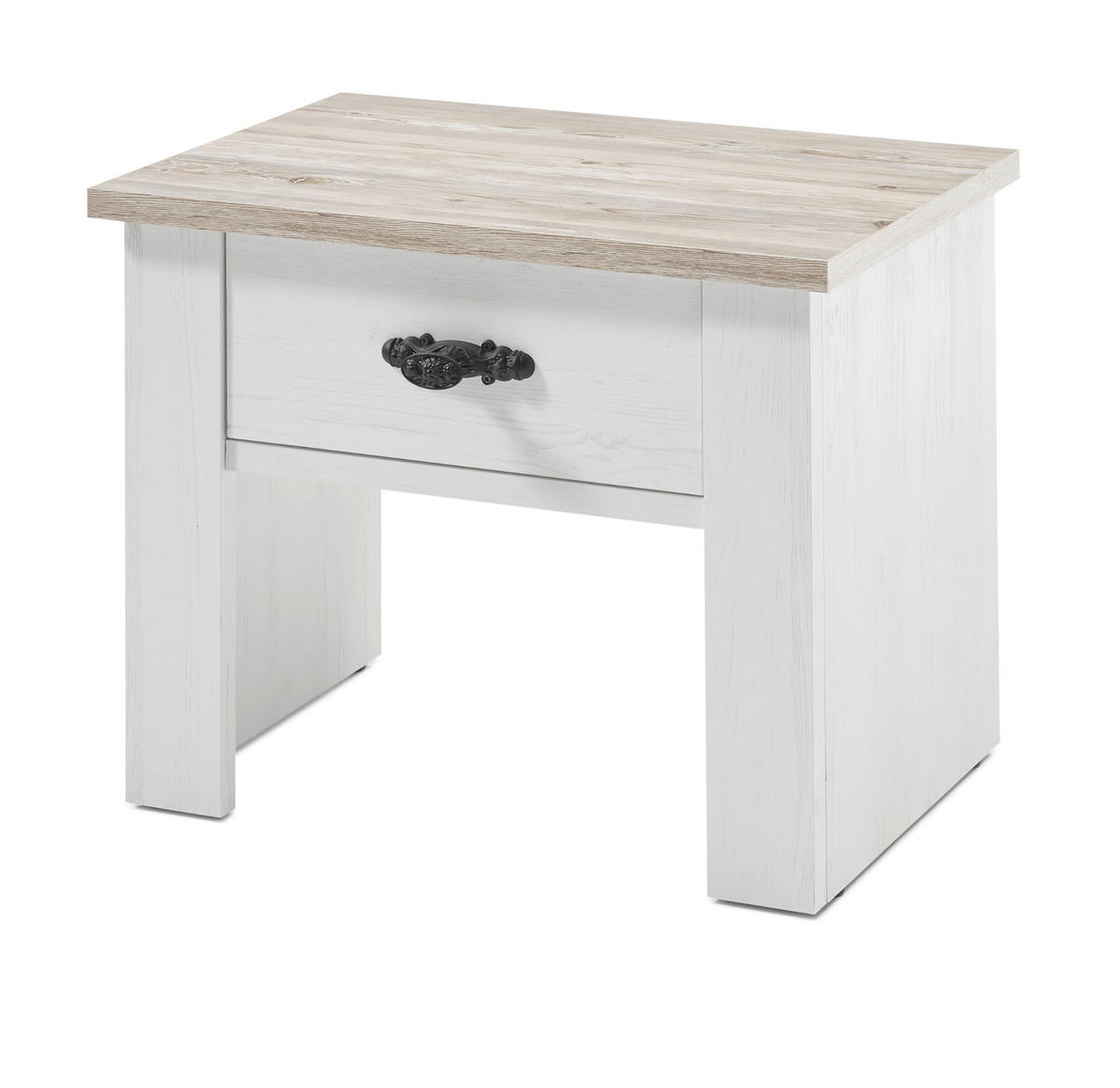 NACHTTISCH Pinie weiß, Oslo Pinie Landhaus, Nachtkommode, 58 x 45 cm - Weiß/Pinienfarben, Holzwerkstoff/Metall (40/86/58cm) - Furn.Design