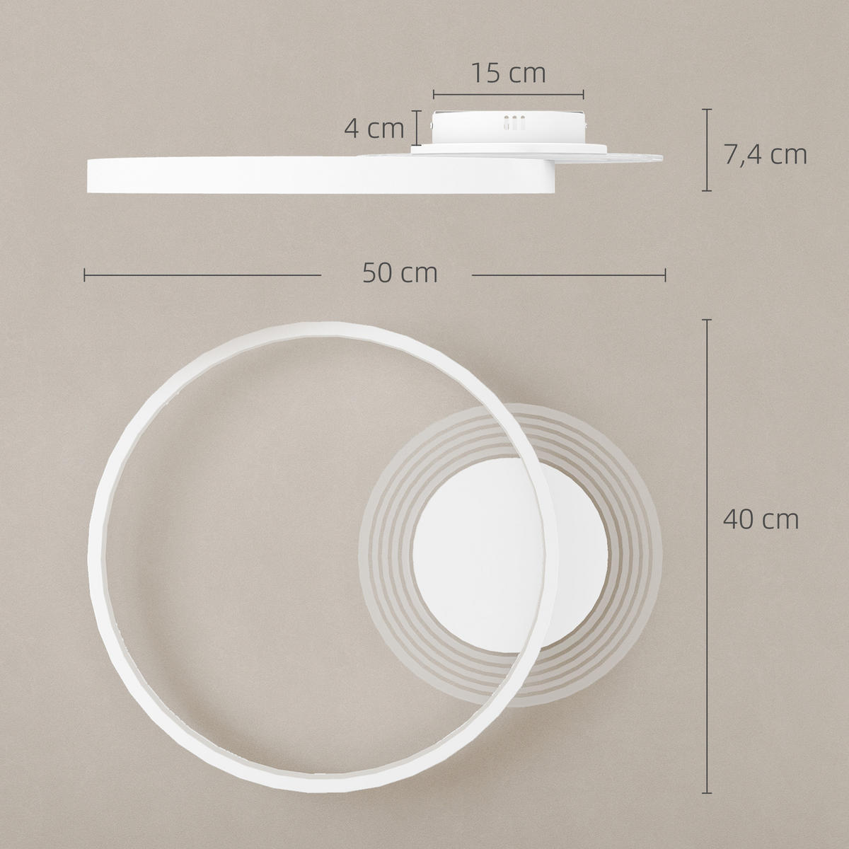DECKENLEUCHTE Metall Acryl Weiß - Weiß, Metall (50/40/7.4cm) - HOMCOM