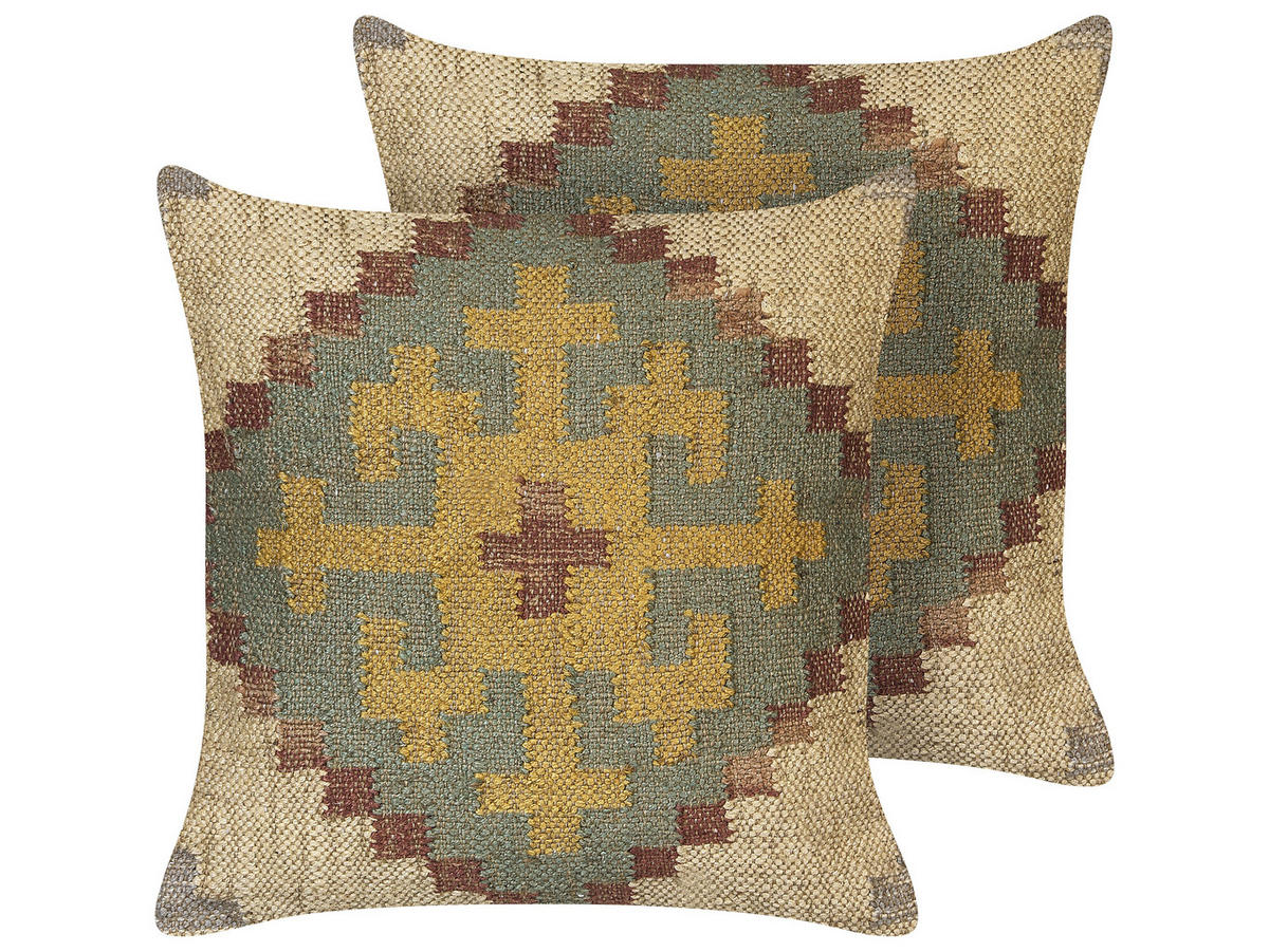 DEKOKISSEN 2er-Set Hellgrün 45/45 cm Saron - Hellgrün, Naturmaterialen (45/45cm) - Beliani