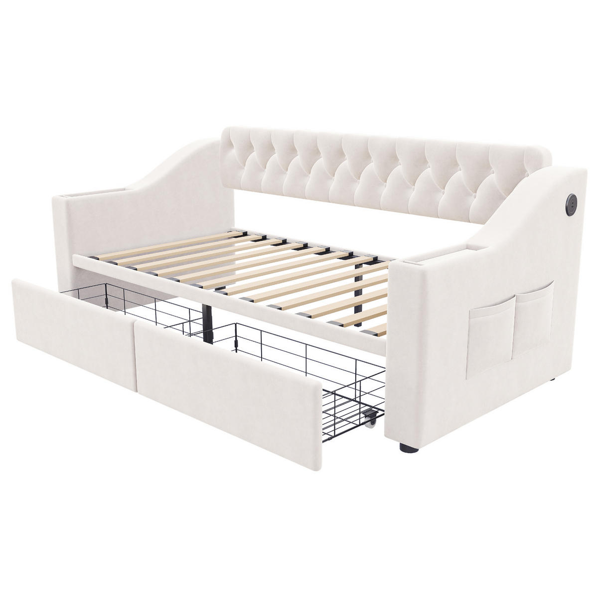 POLSTERBETT 90/190 cm Beige mit USB, Lattenrost und Stauraum - Beige, Textil (90/190cm) - MIVRAY