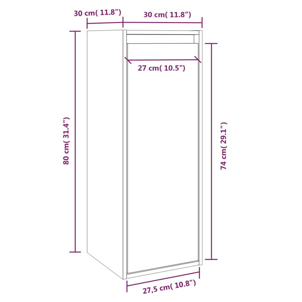 HÄNGEELEMENT mit 1 Tür 2-teilig 30/30/80 cm aus Massivholz Kiefer - Naturfarben, Holz (30/80/30cm) - vidaXL