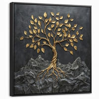 LEINWAND Bilder mit Rahmen - Blätter - Gold - Baum - Fels - 50x50 - Schwarz, Textil (50/50cm) - MuchoWow