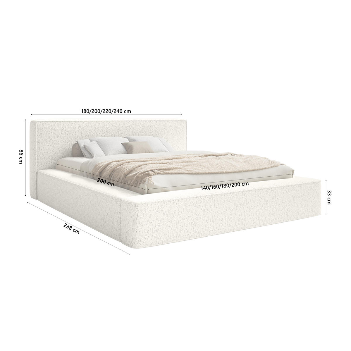 POLSTERBETT Mummo Premium 160x200 cm, Weiß - Weiß, Textil (200/160cm) - Fedve